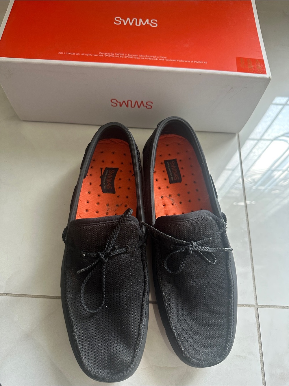 Swims Black Loafers with Orange Insole